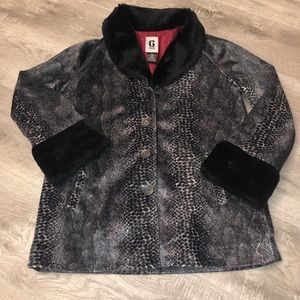 GUESS JEANS Black Faux Fur Snake Print Jacket Coat